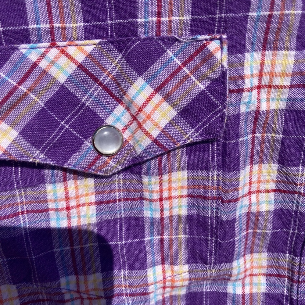 Wrangler Blues Western Shirt purple plaid Pearl snaps long sleeve size large - Picture 7 of 11